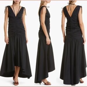 Veronica Beard Black Perrin Ruched V-Neck Maxi Dress